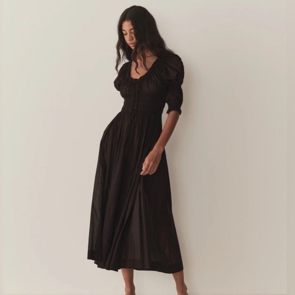 Doen Ischia black cotton poplin smocked midi dress, size large - Picture 3 of 9